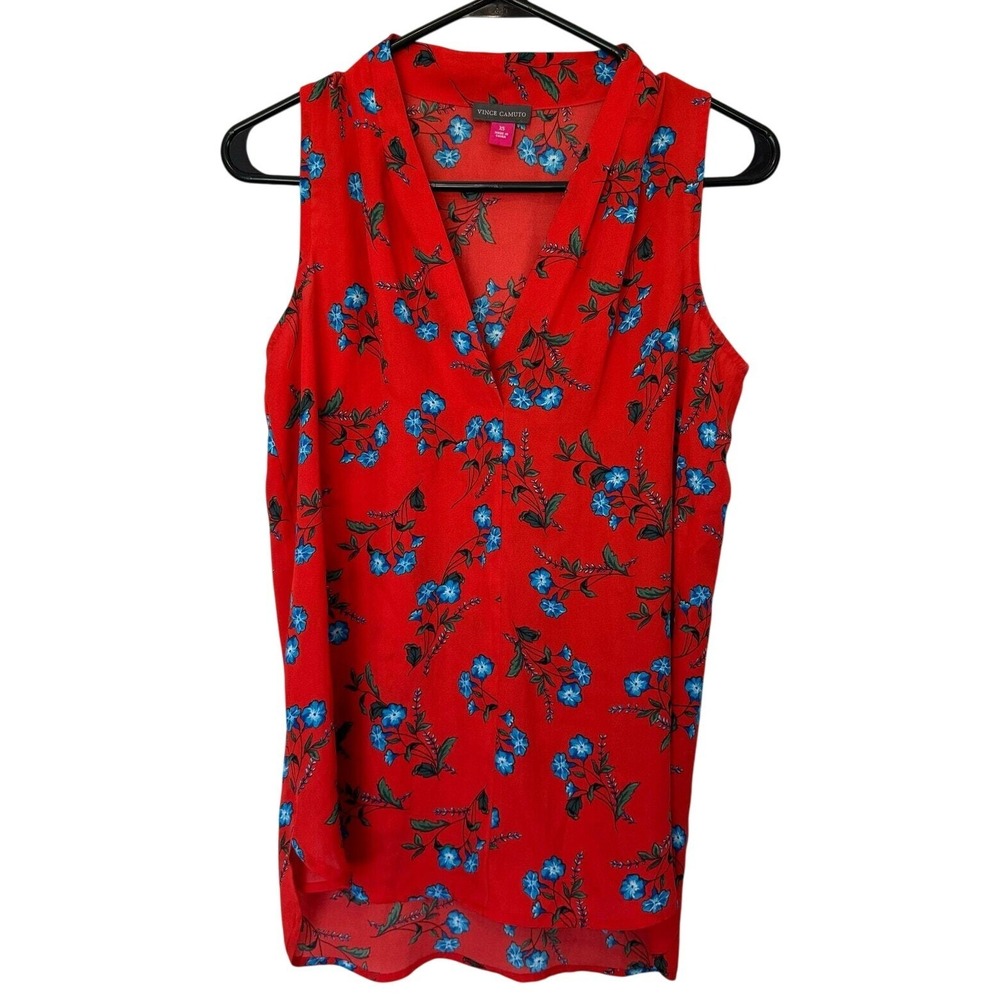 Vince Camuto Floral Print Sleeveless Blouse Top Red Blue XS